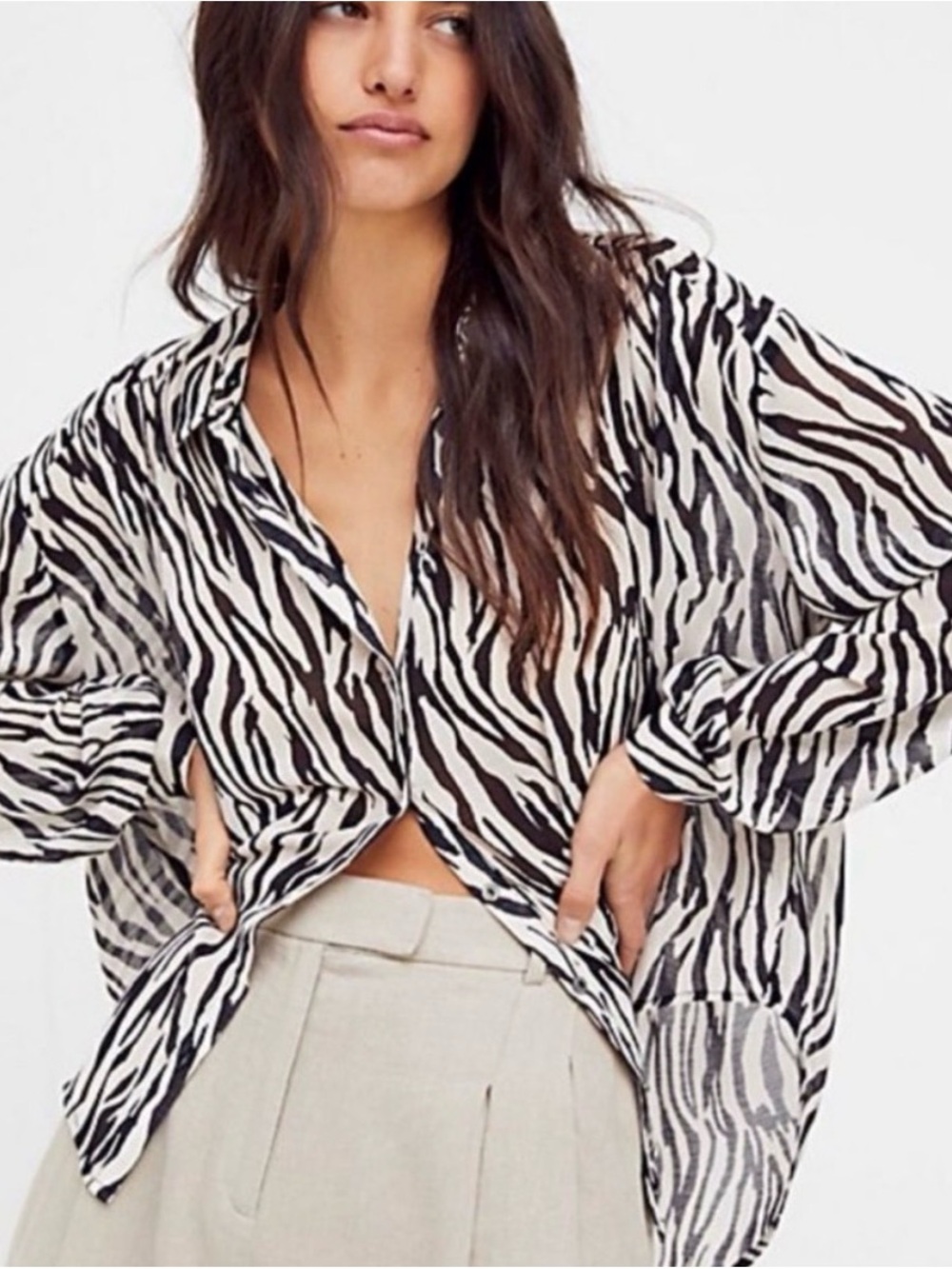 Free People Black and White Zebra Print Button-Up Blouse